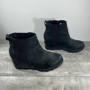 Sorel NL3022 Joan of Arctic Wedge II Women’s Black Leather Booties Boots Size 8